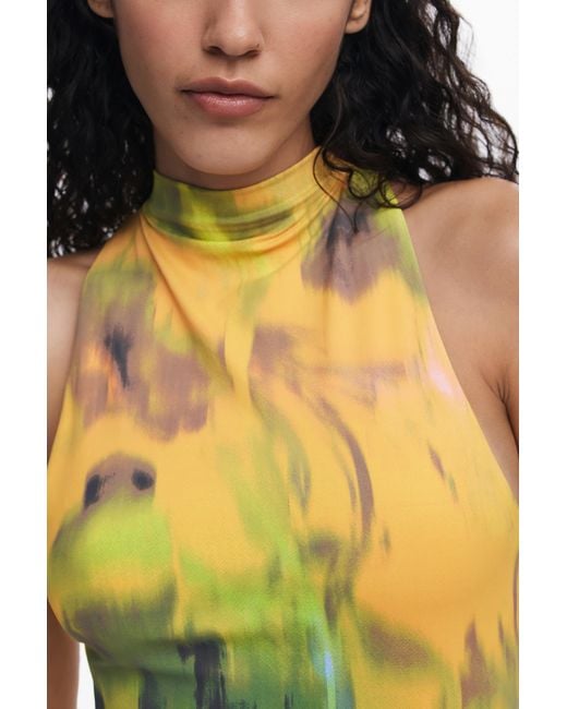Desigual Yellow Short Gradient Dress, Polyamide