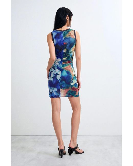 Desigual Blue Short Printed Strappy Dress