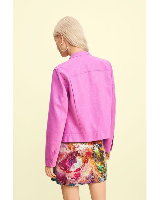 Desigual Pink Jacket Faux Leather, Polyurethane