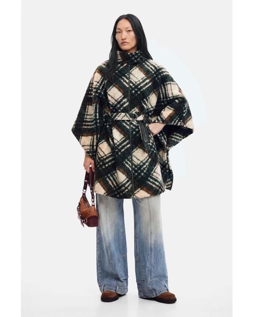 Desigual Black Checkered Poncho, Polyester