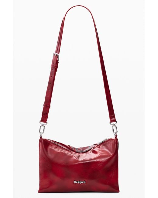 Desigual Red Medium Square Snake Bag, Polyurethane