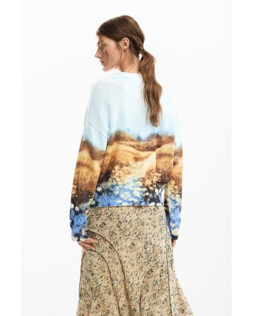 Desigual Blue Landscape Cardigan Sweater, Cotton