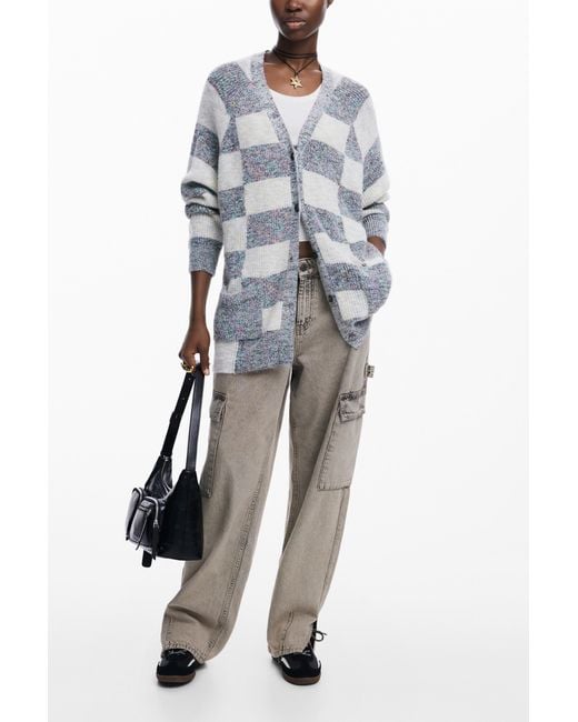 Desigual Blue Combined Knit Cardigan