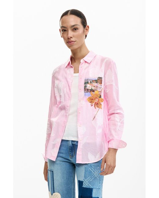 Desigual Red Striped Postcard Shirt, Cotton