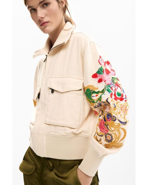 Desigual Natural Floral Patch Jacket, Viscose