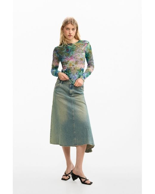 Desigual Green Blouse Texture Flowers, Polyester