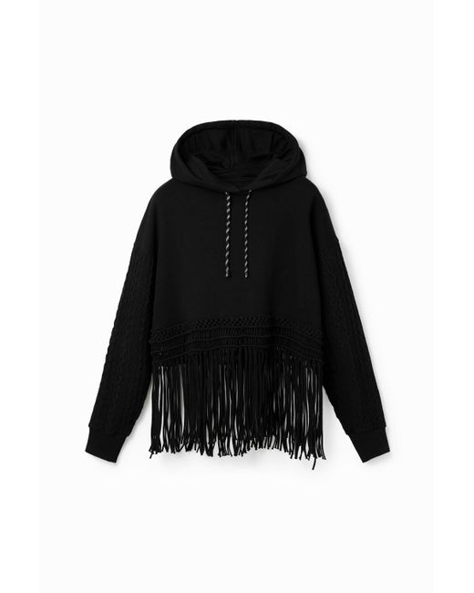 Sudadera Oversize Capucha Flecos Desigual de color Black