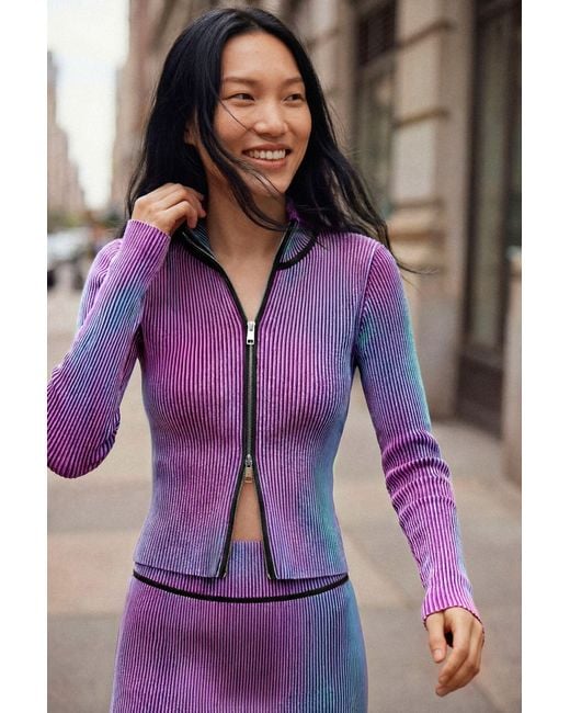 Desigual Purple Iridescent Knit Zip Jacket
