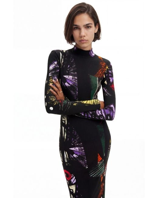 Desigual Black Christian Lacroix Arty Midi Dress, Viscose