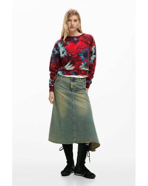 Desigual Red Printed Heart Sweatshirt, Cotton