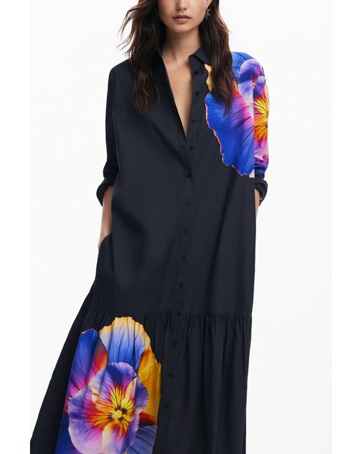 Desigual Blue Floral Shirt Dress M. Christian Lacroix
