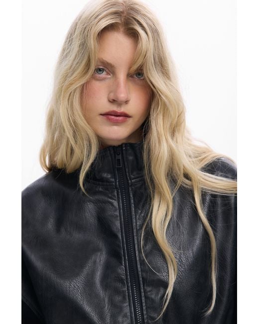 Desigual Blue Combined Faux Leather Poncho