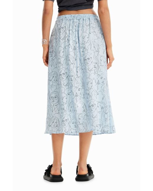 Desigual Blue Faces Midi Skirt