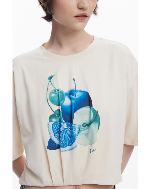 Desigual Blue Puff-Sleeve Fruit T-Shirt, Cotton