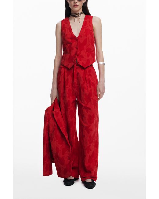Desigual Red Printed Pleated Trousers