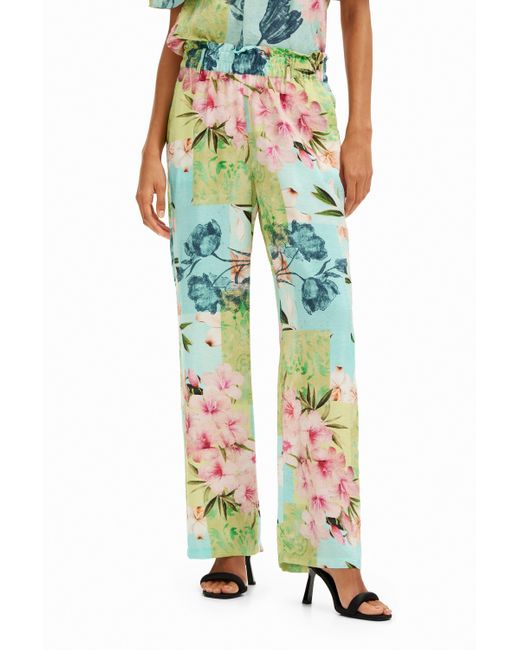 Desigual Blue Long Flower Patchwork Trousers