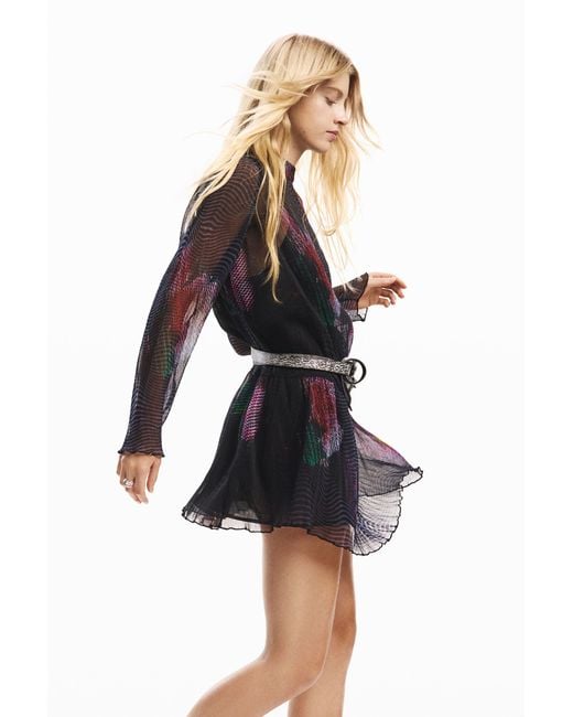 Desigual Blue Short Pixelated Tulle Dress, Polyester