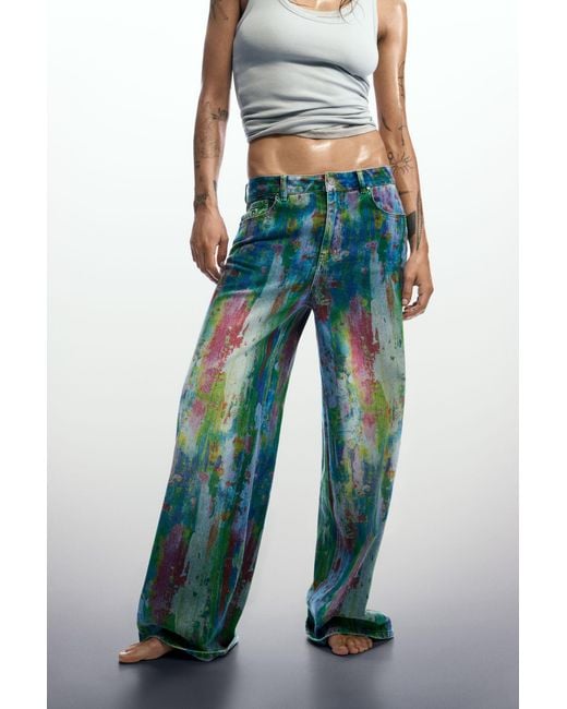 Desigual Blue Wide Leg Splatter Jeans, Cotton