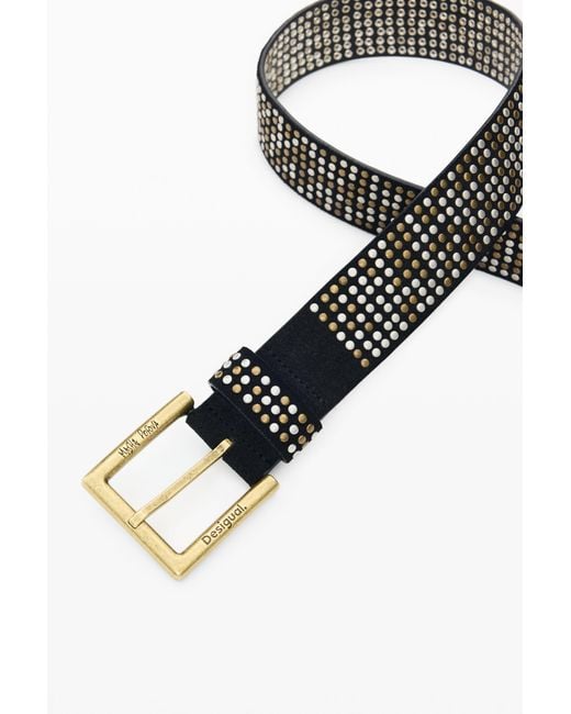 Desigual Black Leather Studded Belt Masha Popova, Cow Leather