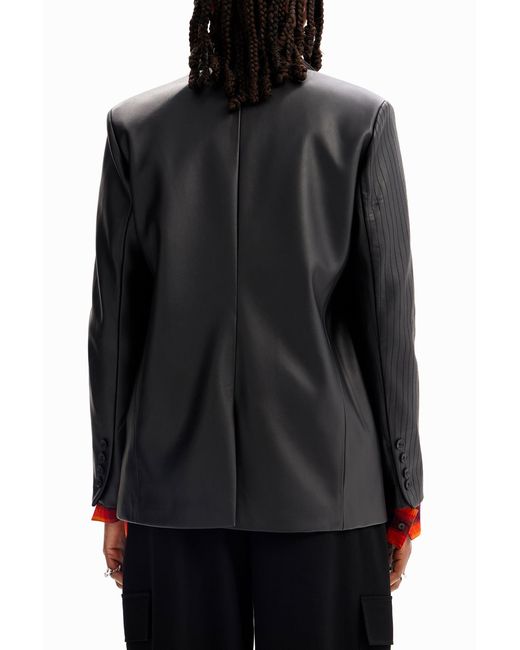 Desigual Black Leather-Effect Blazer, Polyurethane