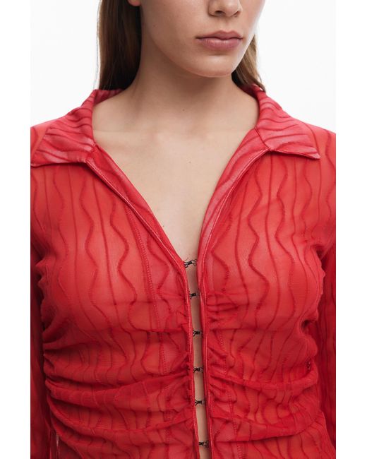 Desigual Red Semi-Transparent T-Shirt
