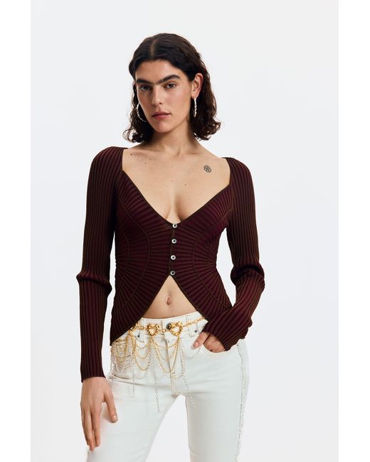 Desigual Red Frayed Flare Jeans, Cotton