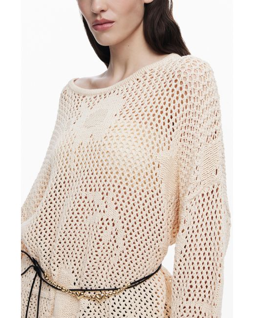 Desigual Blue Fluid Openwork Sweater, Cotton