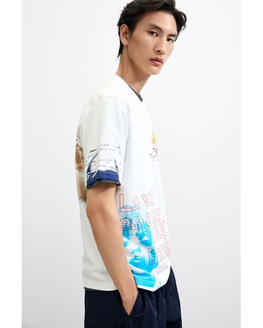 Desigual White Graphic Print T-Shirt, Cotton for men