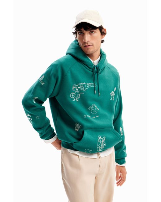 Desigual Green Embroidered Hoodie for men