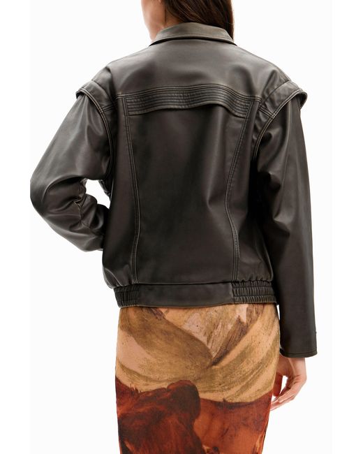 Desigual Black Leather-Effect Detachable Sleeve Jacket, Polyurethane