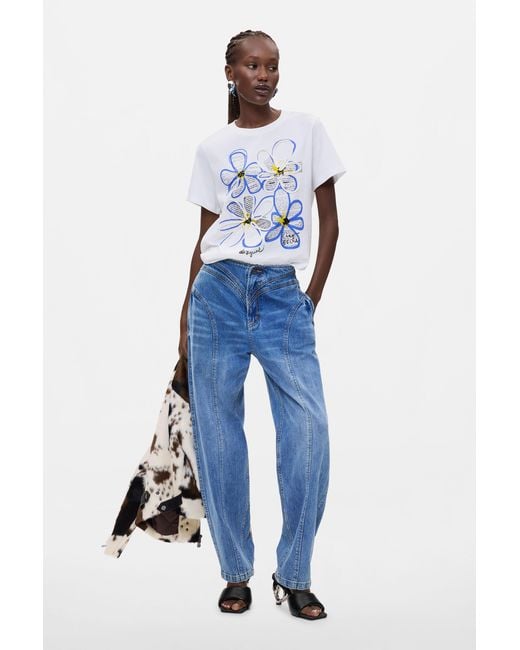 Desigual White Printed T-Shirt 100% Cotton, Cotton