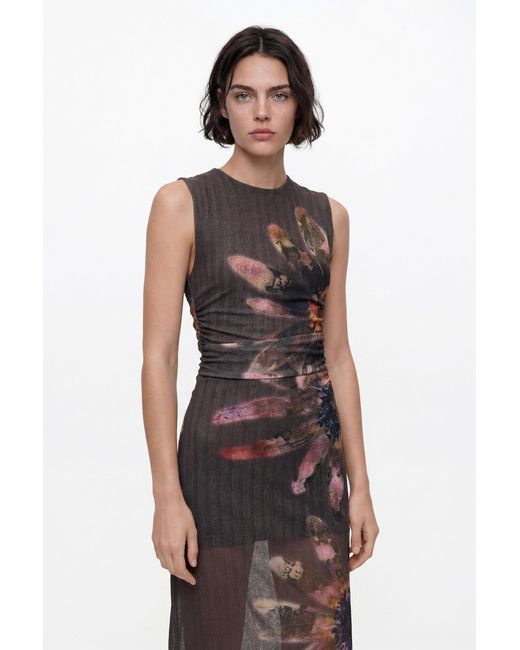 Desigual White Floral Print Dress, Polyester
