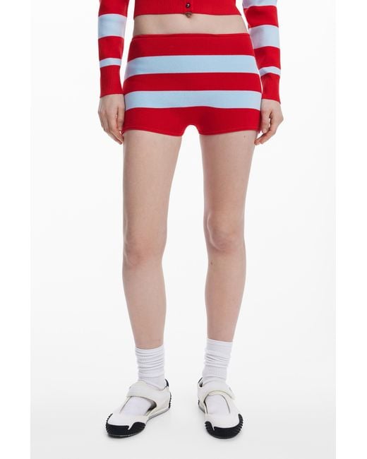 Desigual Red Knit Micro Shorts