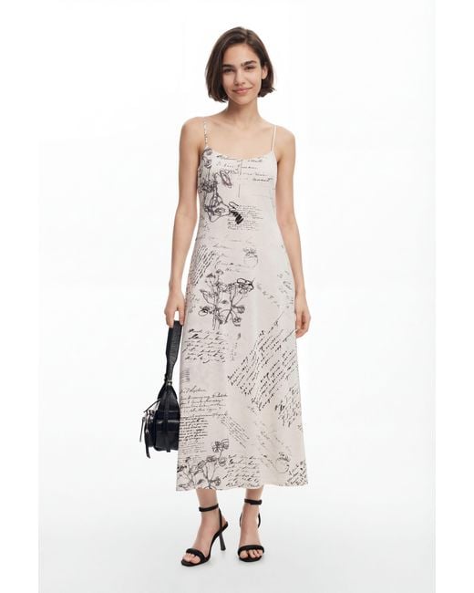 Desigual White Newspaper Print Dress, Polyester
