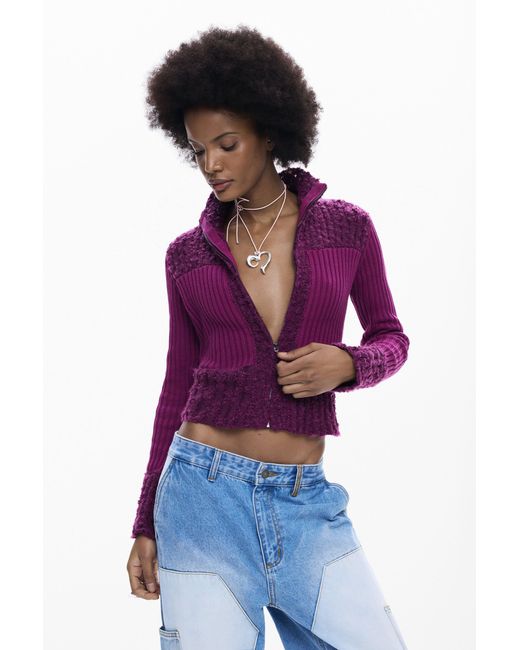 Desigual Purple Highneck Knit Jacket