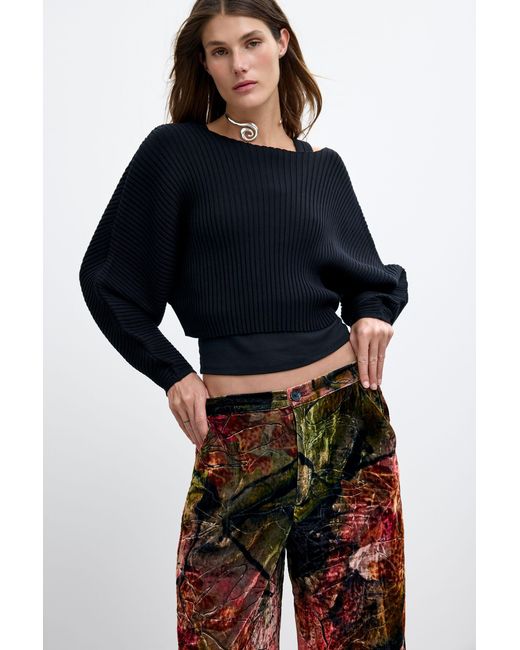 Desigual Black Long Velvet Trousers M. C. Lacroix