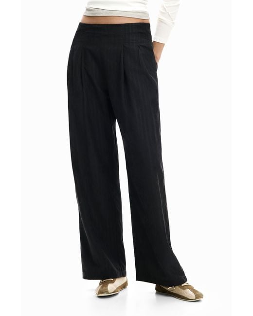 Desigual Black Long Pleated Trousers, Polyester