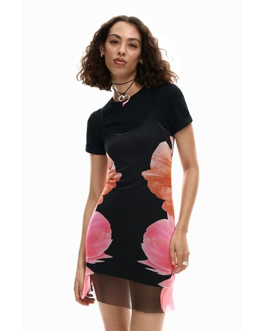 Desigual Red Floral Printed Dress, Cotton