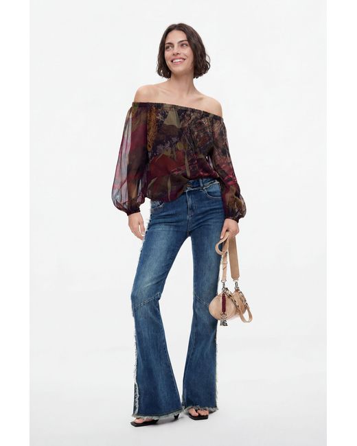 Desigual Green Printed Long-Sleeve Blouse, Polyester