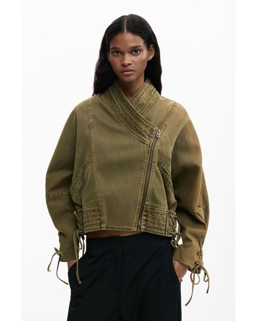 Desigual Green Asymmetric Jacket, Cotton