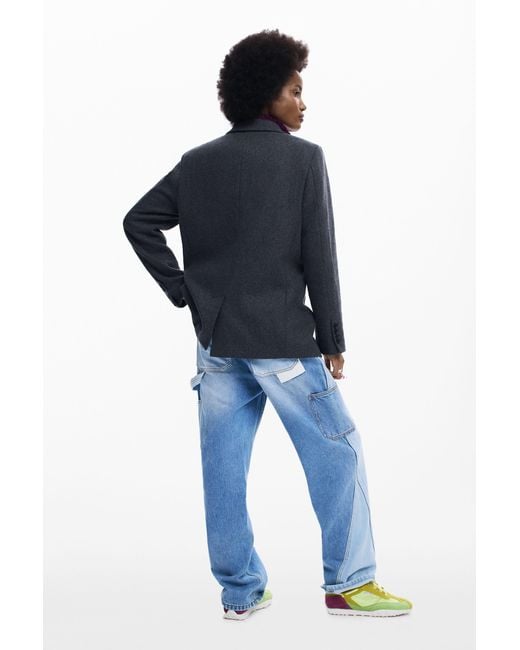 Desigual Blue Combined Hooded Blazer