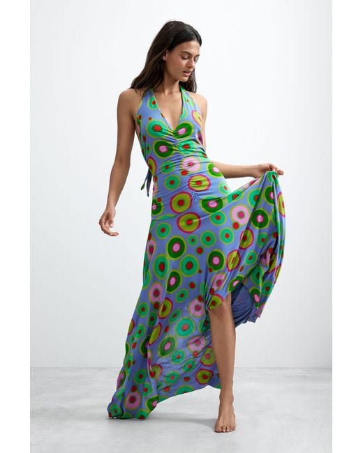 Desigual Blue Vintage Printed Halter Dress, Viscose