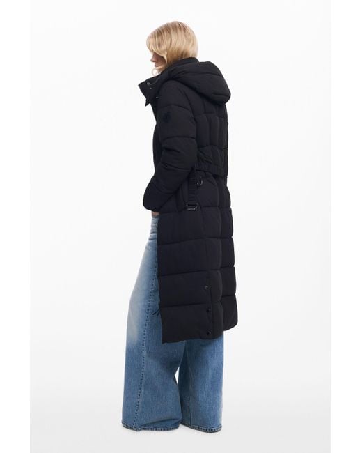 Desigual Blue Long Padded Jacket With Belt