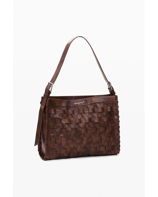 Desigual Brown Medium Braided Bag, Polyurethane