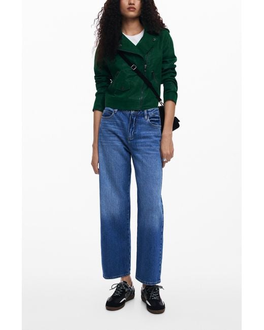 Desigual Green Textured Biker Jacket, Polyurethane