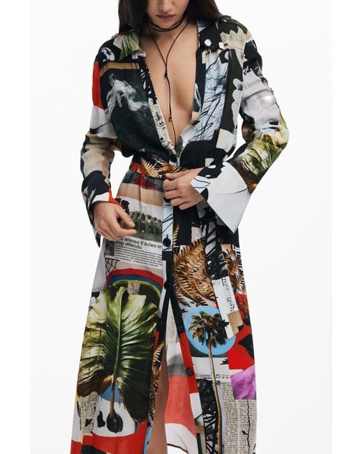 Desigual White Long Crepe Shirt Dress