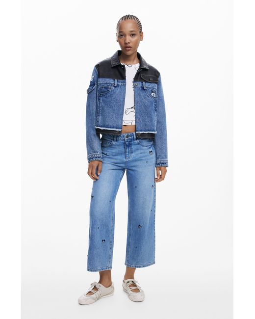 Desigual Blue Waxed Mickey Denim Jacket