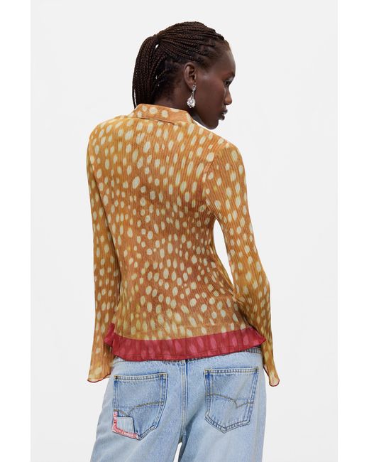 Desigual White Pleated Printed Shirt, Polyester