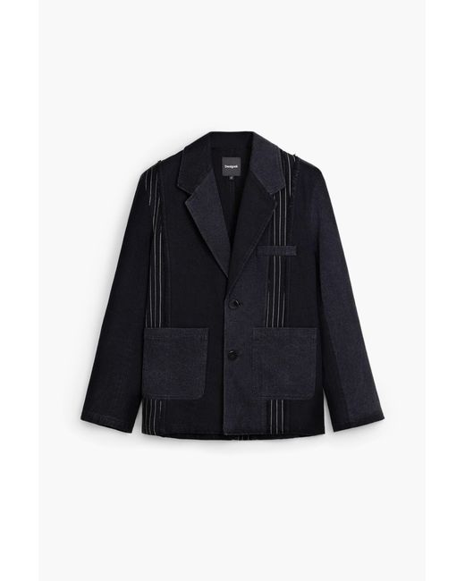 Desigual Blue Patchwork Blazer, Cotton for men