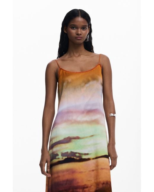 Desigual White Long Sunset Strap Dress
